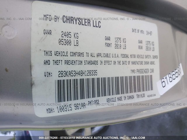 2B3KA53H48H128335 - 2008 DODGE CHARGER R/T SILVER photo 9