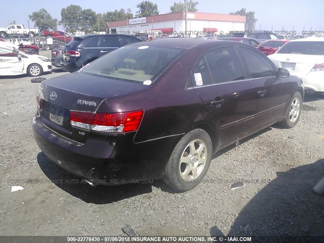 5NPEU46F36H103955 - 2006 HYUNDAI SONATA GLS/LX BURGUNDY photo 4