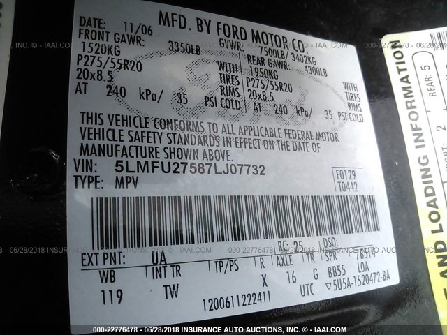 5LMFU27587LJ07732 - 2007 LINCOLN NAVIGATOR BLACK photo 9