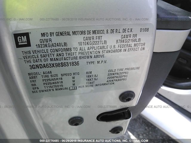 3GNDA63X98S631836 - 2008 CHEVROLET HHR SS 银色 照片 9