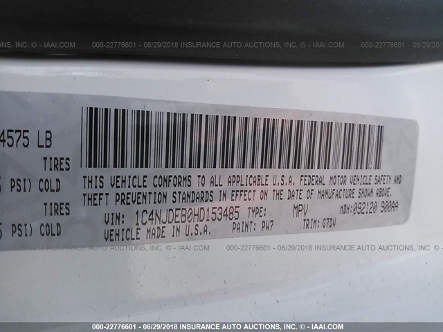 1C4NJDEB0HD153485 - 2017 JEEP COMPASS LATITUDE Ağ foto 9