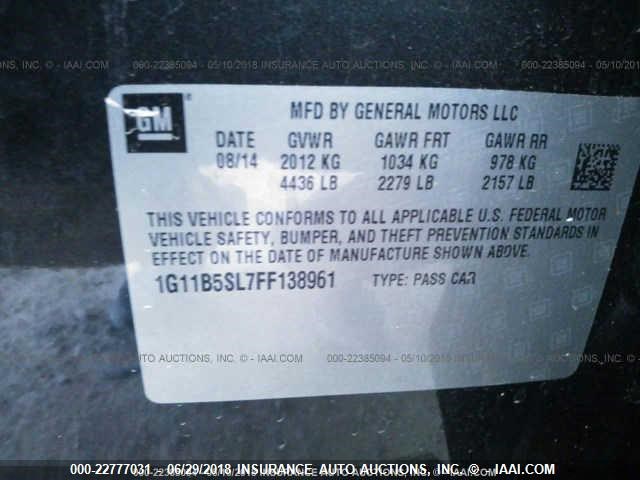 1G11B5SL7FF138961 - 2015 CHEVROLET MALIBU LS 灰色 照片 9