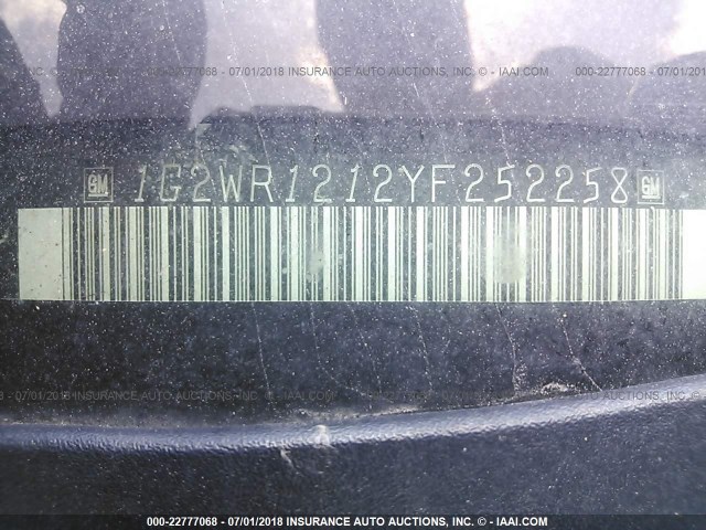 1G2WR1212YF252258 - 2000 PONTIAC GRAND PRIX GTP Qara foto 9