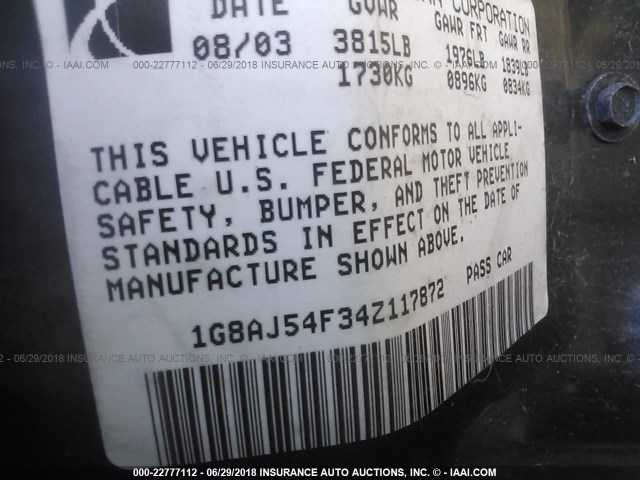 1G8AJ54F34Z117872 - 2004 SATURN ION LEVEL 2 BLUE photo 9