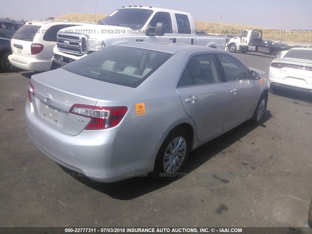 4T4BF1FKXCR259549 - 2012 TOYOTA CAMRY SE/LE/XLE SILVER photo 4