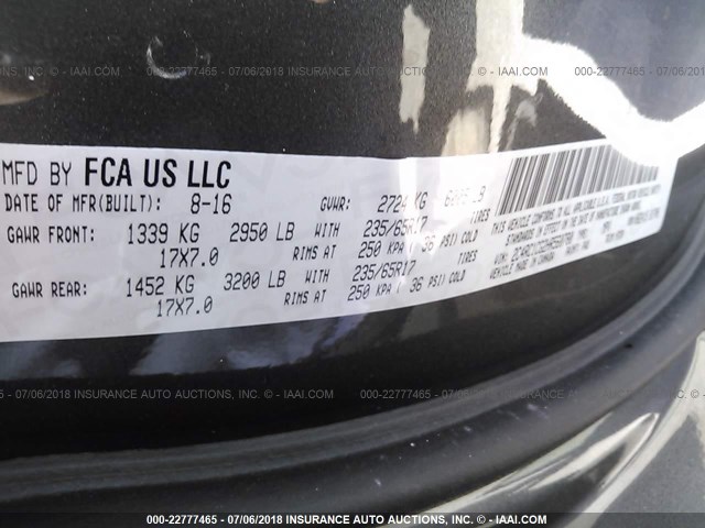 2C4RC1CG2HR560780 - 2017 CHRYSLER PACIFICA LX GRAY photo 9