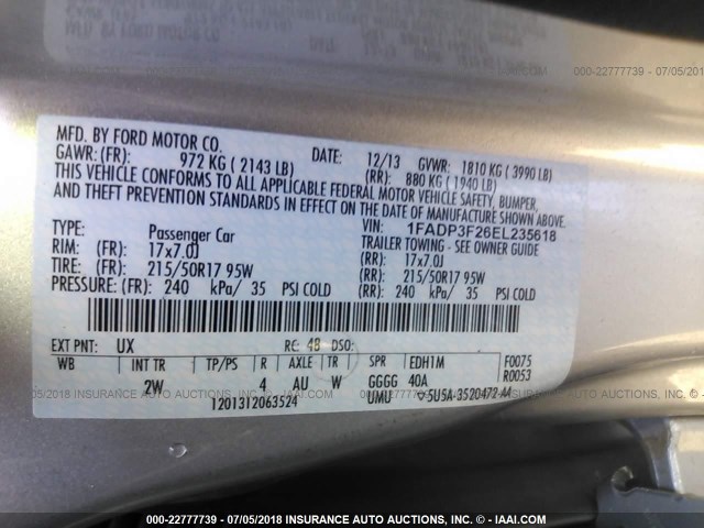 1FADP3F26EL235618 - 2014 FORD FOCUS SE SILVER photo 9