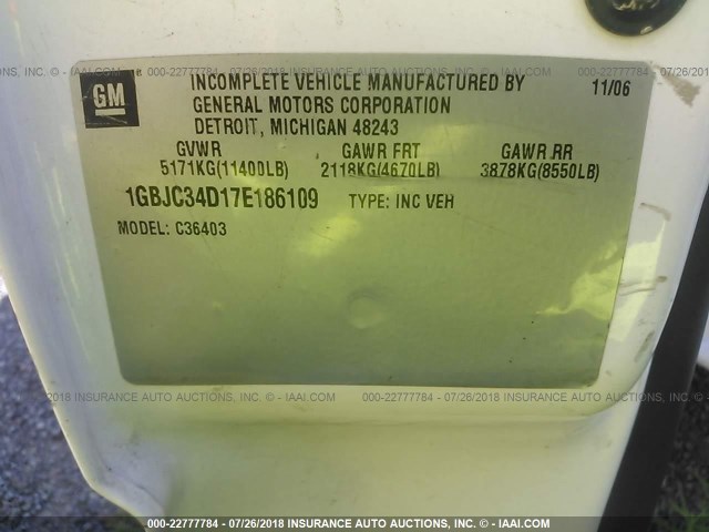 1GBJC34D17E186109 - 2007 CHEVROLET SILVERADO C3500 WHITE photo 10