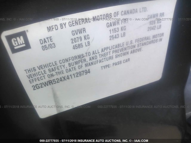 2G2WR524X41129794 - 2004 PONTIAC GRAND PRIX GTP BLACK photo 9