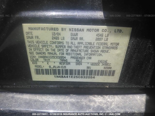 1N4BA41E25C832054 - 2005 NISSAN MAXIMA SE/SL BLACK photo 9