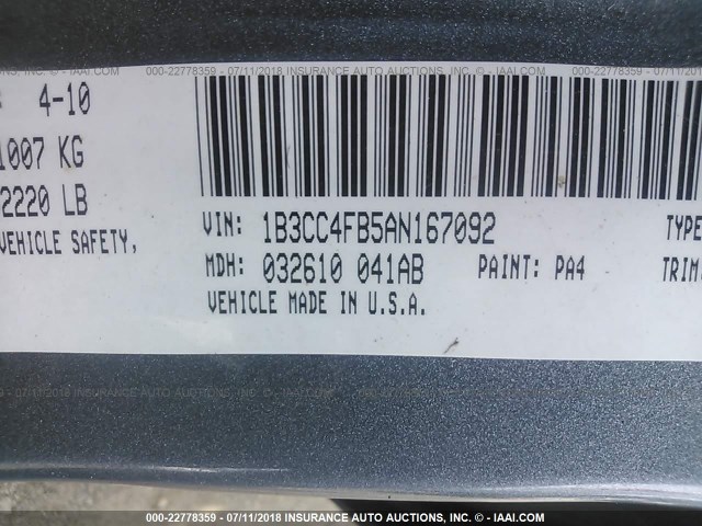 1B3CC4FB5AN167092 - 2010 DODGE AVENGER SXT GRAY photo 9