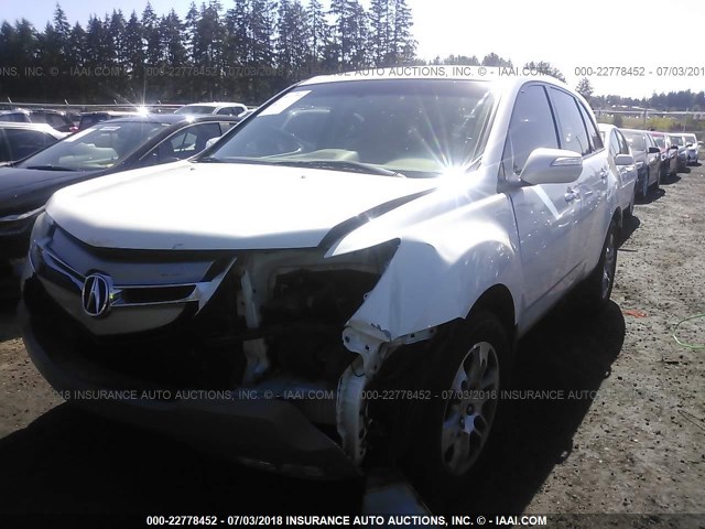 2HNYD28648H548189 - 2008 ACURA MDX TECHNOLOGY WHITE photo 2