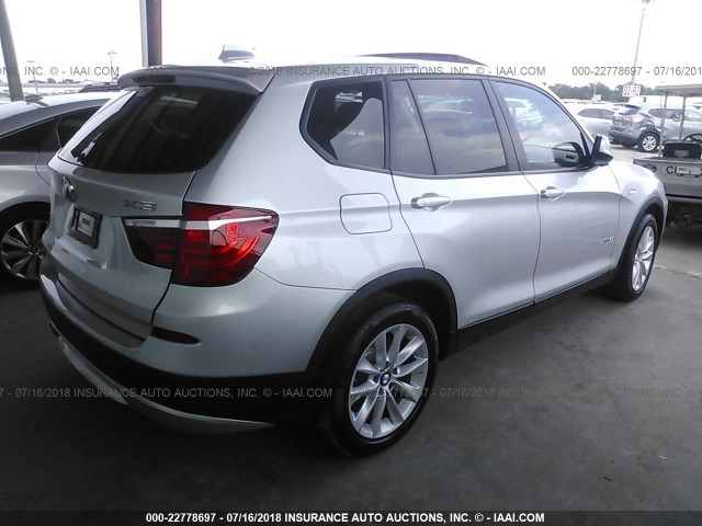 5UXWX9C56E0D11586 - 2014 BMW X3 XDRIVE28I SILVER photo 4