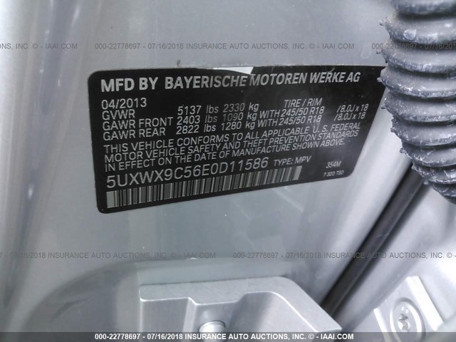 5UXWX9C56E0D11586 - 2014 BMW X3 XDRIVE28I SILVER photo 9