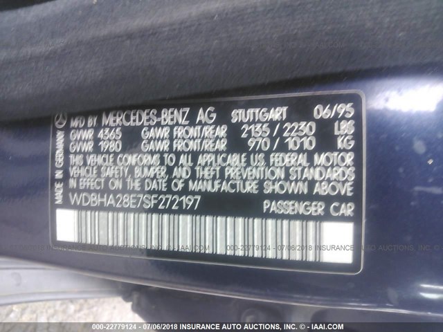 WDBHA28E7SF272197 - 1995 MERCEDES-BENZ C 280 BLUE photo 9