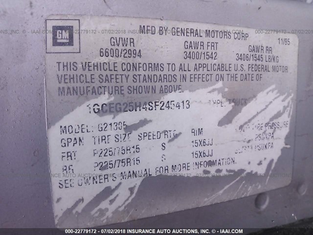 1GCEG25H9SF245665 - 1995 CHEVROLET G20 GRAY photo 9