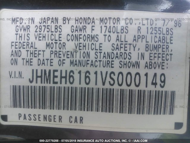 JHMEH6161VS000149 - 1997 HONDA CIVIC DEL SOL SI BLACK photo 9