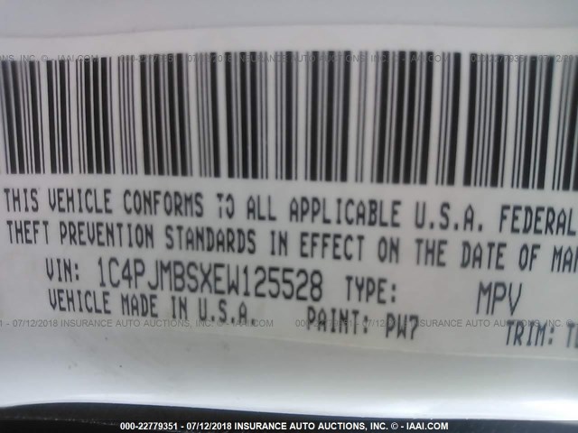 1C4PJMBSXEW125528 - 2014 JEEP CHEROKEE TRAILHAWK თეთრი ფოტო 9