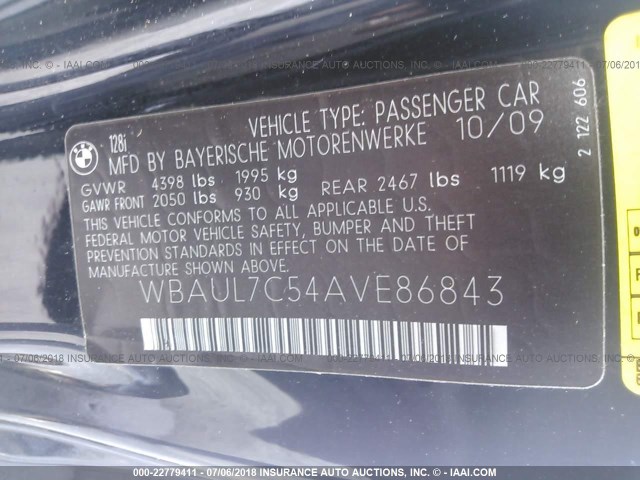 WBAUL7C54AVE86843 - 2010 BMW 128 I BLACK photo 9