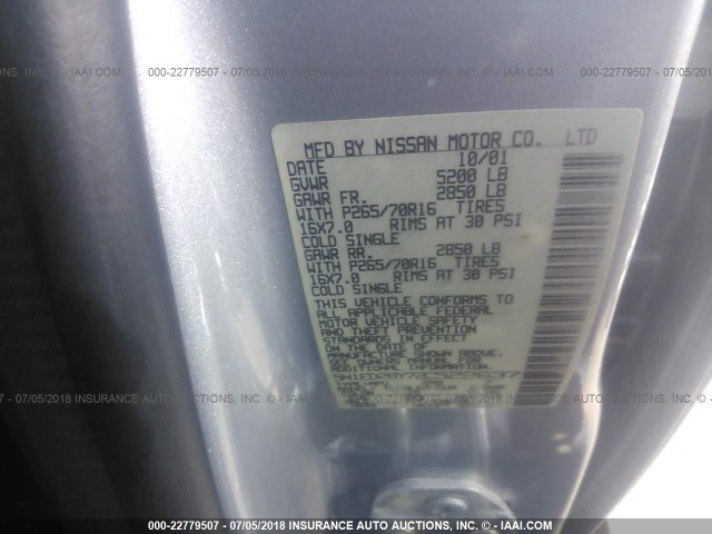 5N1ED28Y72C522637 - 2002 NISSAN XTERRA XE/SE SILVER photo 9