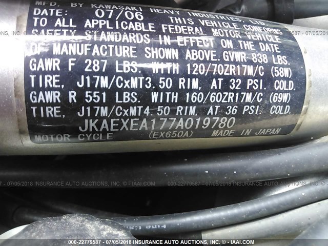 JKAEXEA177A019780 - 2007 KAWASAKI EX650 A Qırmızı foto 10