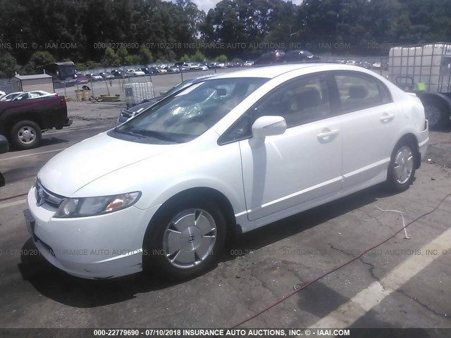 JHMFA36267S006657 - 2007 HONDA CIVIC HYBRID WHITE photo 2