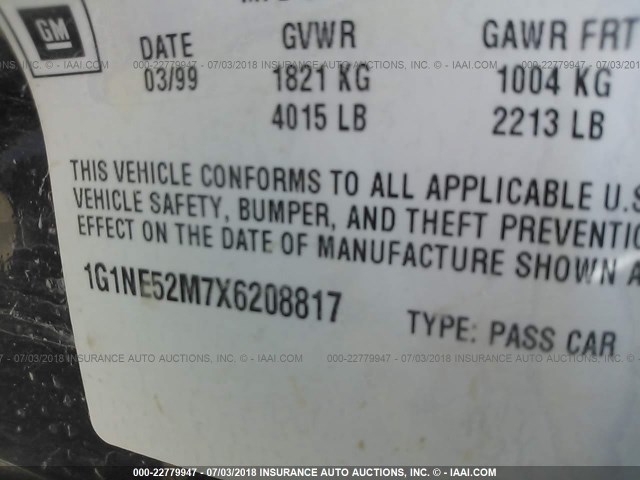 1G1NE52M7X6208817 - 1999 CHEVROLET MALIBU LS BLACK photo 9