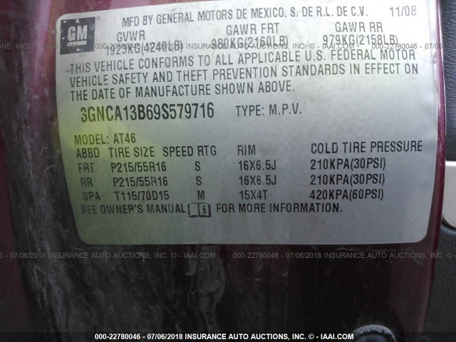 3GNCA13B69S579716 - 2009 CHEVROLET HHR LS Qırmızı foto 9