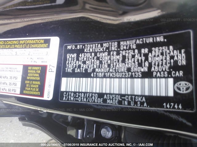 4T1BF1FK5GU237135 - 2016 TOYOTA CAMRY LE/XLE/SE/XSE 黑色 照片 9