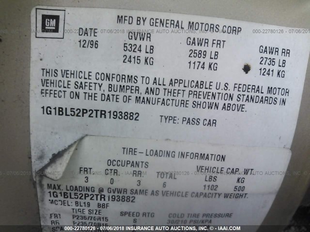 1G1BL52P2TR193882 - 1996 CHEVROLET CAPRICE / IMPALA CLASSIC/SS GRAY photo 9