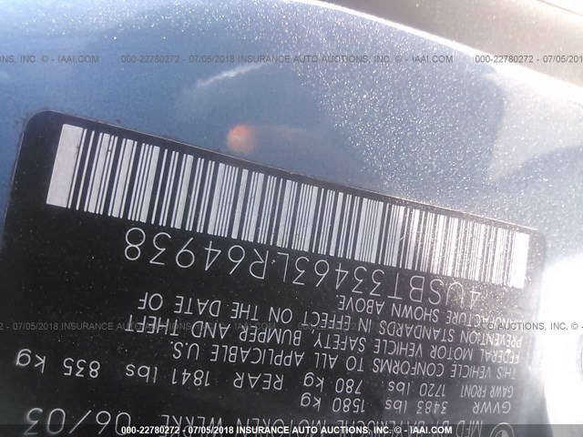 4USBT33463LR64938 - 2003 BMW Z4 2.5 BLUE photo 9