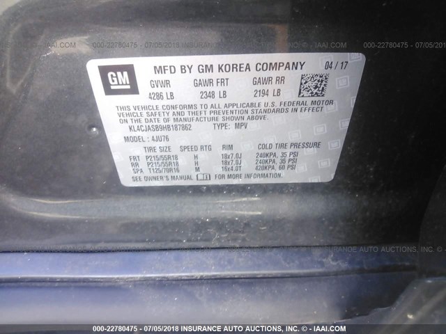 KL4CJASB9HB187862 - 2017 BUICK ENCORE PREFERRED Grau Foto 9