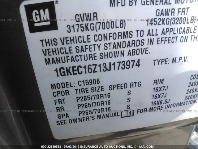 1GKEC16Z13J173974 - 2003 GMC YUKON XL C1500 TAN photo 9