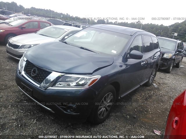 5N1AR2MN1EC728889 - 2014 NISSAN PATHFINDER S/SV/SL/PLATINUM BLUE photo 2