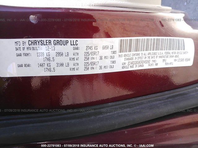 2C4RDGBG0ER249202 - 2014 DODGE GRAND CARAVAN SE MAROON photo 9