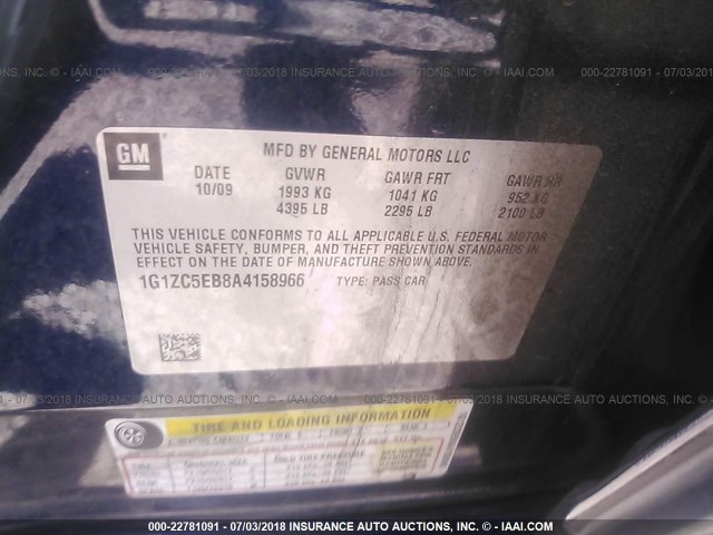 1G1ZC5EB8A4158966 - 2010 CHEVROLET MALIBU 1LT 蓝色 照片 9