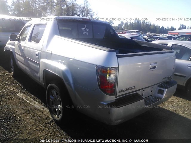 2HJYK16567H506391 - 2007 HONDA RIDGELINE RTL SILVER photo 3