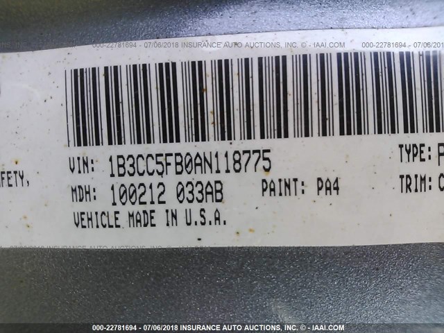 1B3CC5FB0AN118775 - 2010 DODGE AVENGER R/T GRAY photo 9