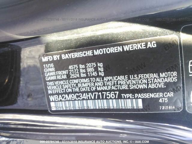 WBA2M9C34HV717567 - 2017 BMW 230XI BLACK photo 9