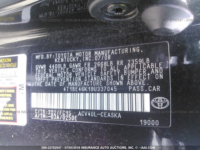 4T1BE46K19U337045 - 2009 TOYOTA CAMRY SE/LE/XLE 黑色 照片 9