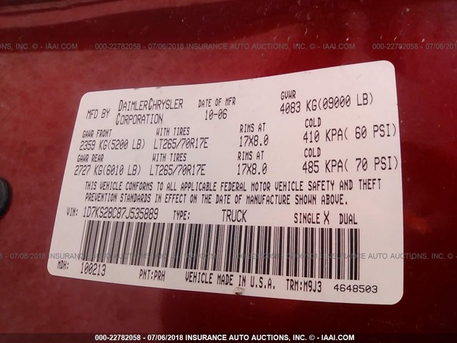 1D7KS28C87J535889 - 2007 DODGE RAM 2500 ST/SLT 红色 照片 9