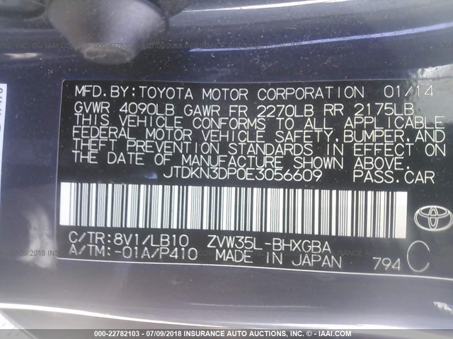 JTDKN3DP0E3056609 - 2014 TOYOTA PRIUS PLUG-IN  GRAY photo 9