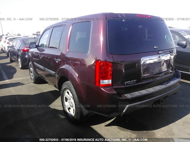 5FNYF3H24AB021414 - 2010 HONDA PILOT LX BURGUNDY photo 3