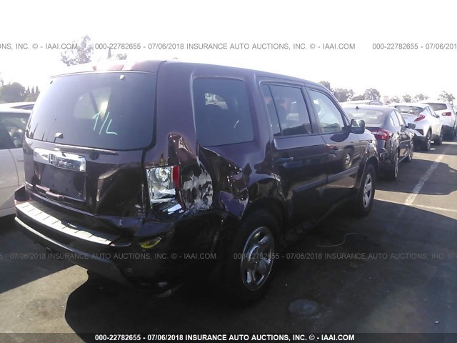 5FNYF3H24AB021414 - 2010 HONDA PILOT LX BURGUNDY photo 4