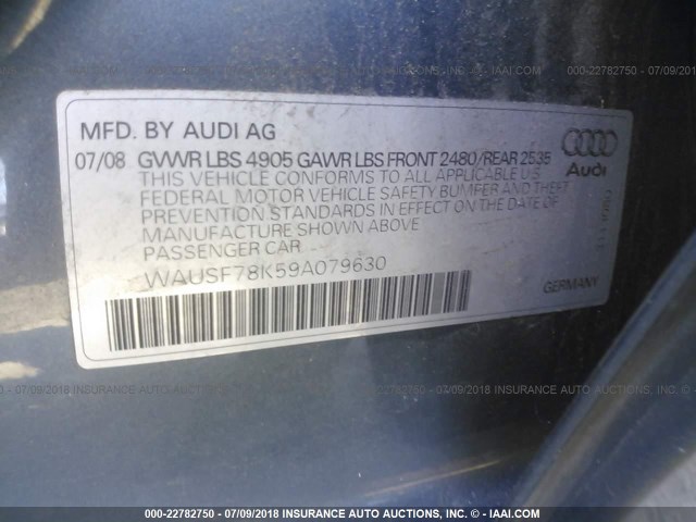 WAUSF78K59A079630 - 2009 AUDI A4 PREMIUM PLUS GRAY photo 9