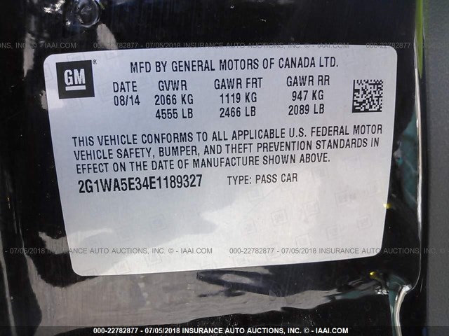 2G1WA5E34E1189327 - 2014 CHEVROLET IMPALA LIMITED LS BLACK photo 9