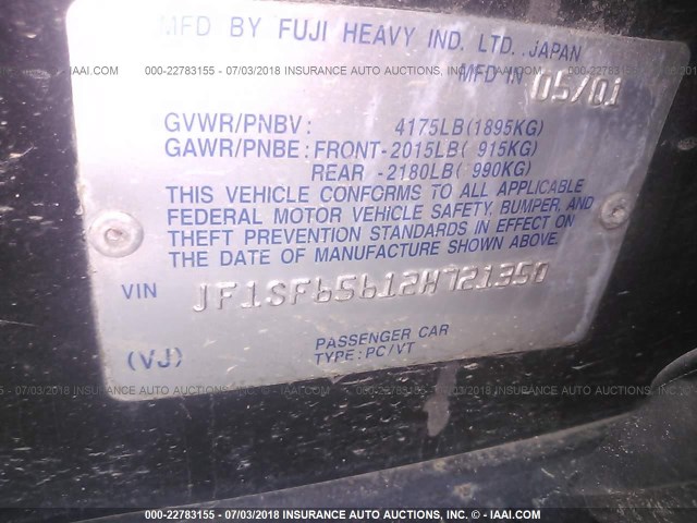 JF1SF65612H721350 - 2002 SUBARU FORESTER S BLACK photo 9