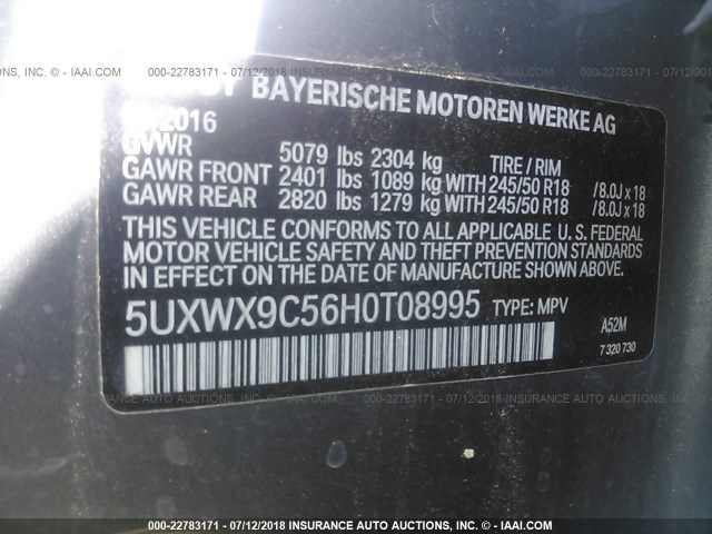 5UXWX9C56H0T08995 - 2017 BMW X3 XDRIVE28I SILVER photo 9