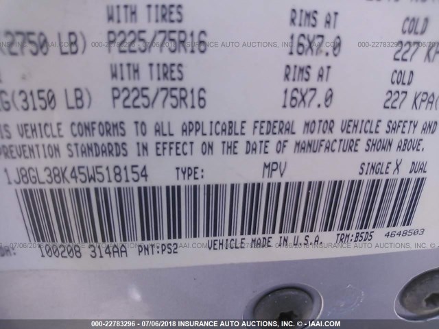 1J8GL38K45W518154 - 2005 JEEP LIBERTY RENEGADE 银色 照片 9