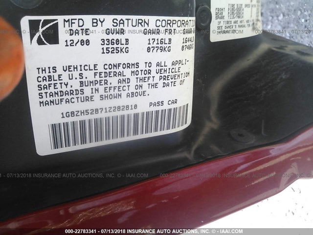 1G8ZH52871Z282810 - 2001 SATURN SL1 RED photo 9